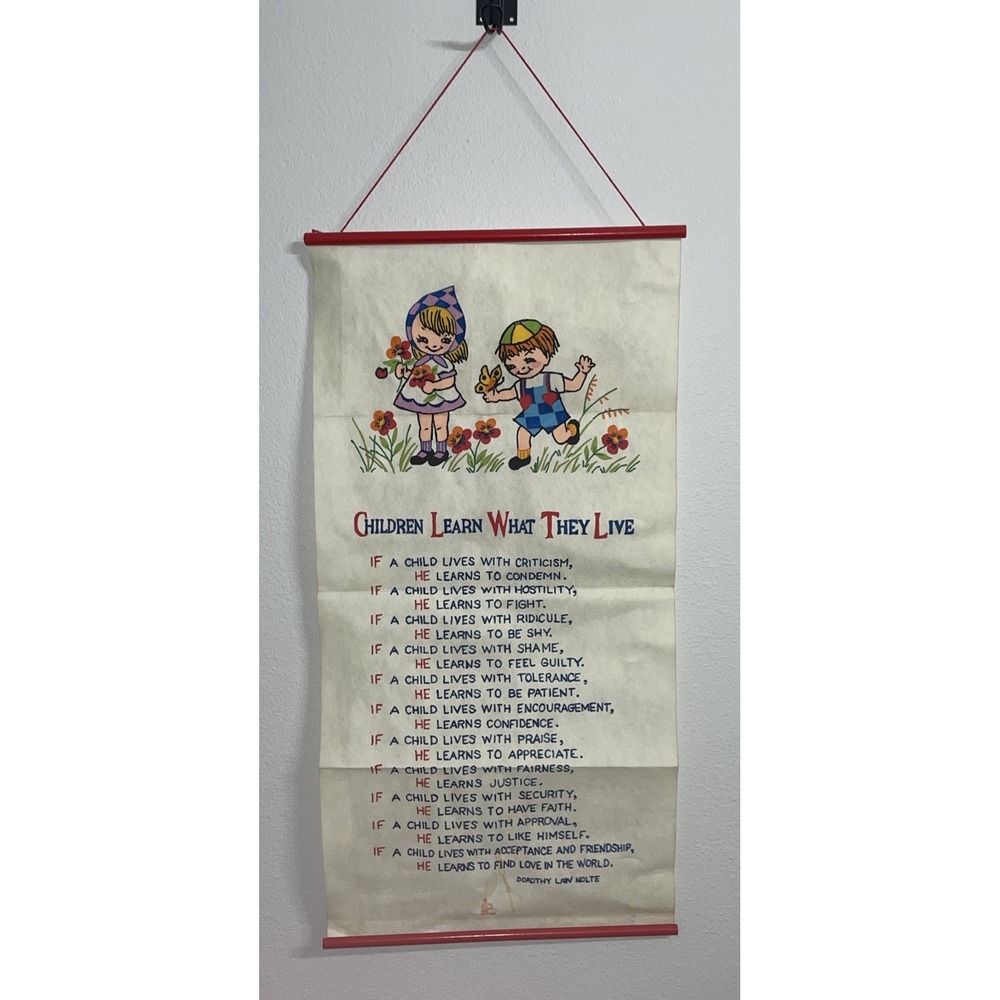 1963 Dorothy Nolte Felt Banner‎ Children Learn What They Live Banner Vintage